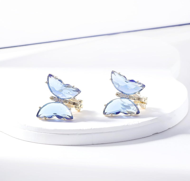 YOQUCOL Butterfly Shape Crystal Clip On Earrings Non Pierced Golden Stud for Women - Image 4